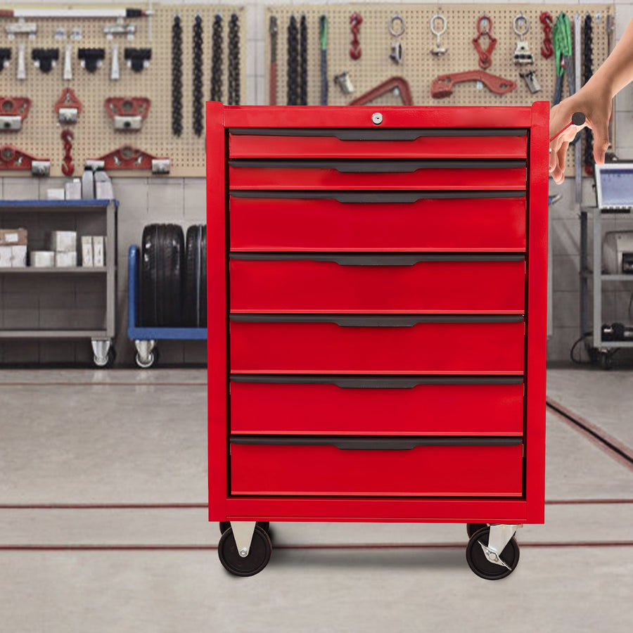 7-Drawer Rolling Tool Chest Cabinet with Locking Wheels - Red