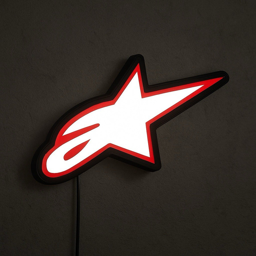 Alpinestars inspired USB LED wall sign for dirt bike garage and motocross decor