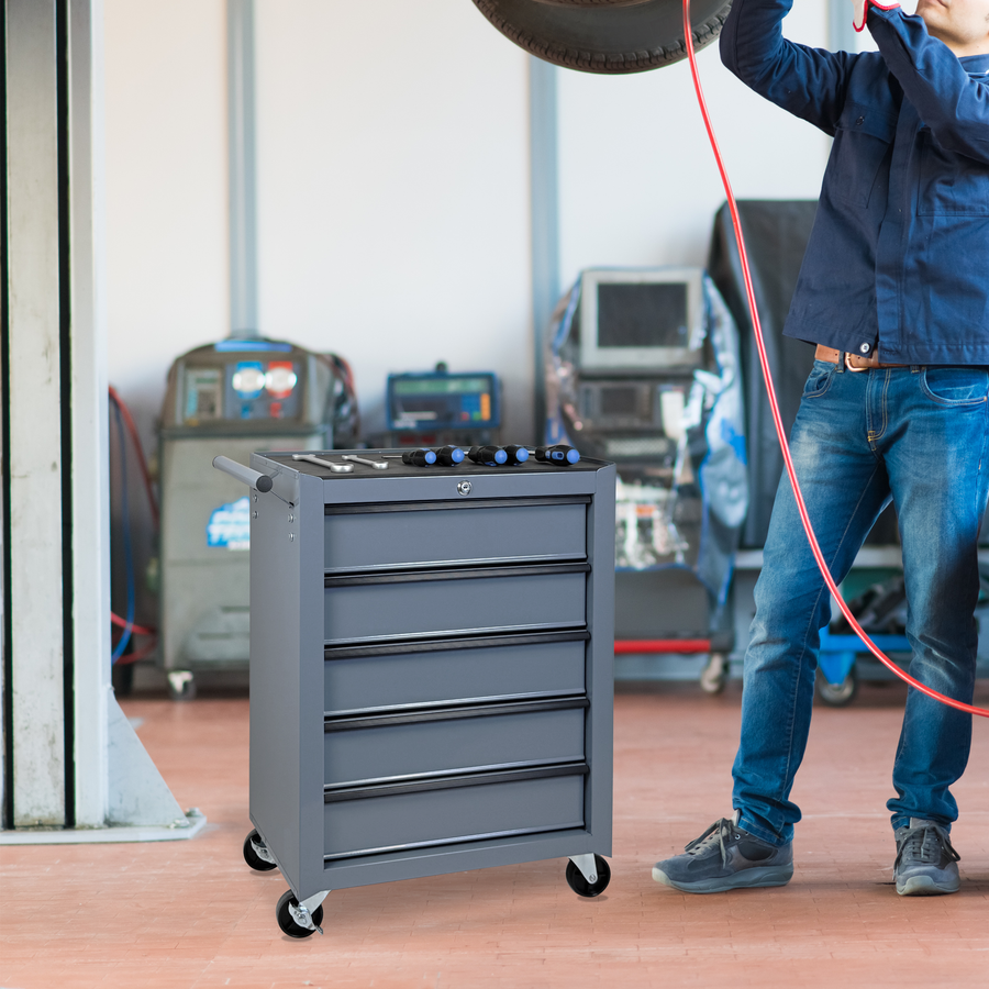 Rolling Metal Tool Chest with 5 Drawers - Steel Storage Cabinet
