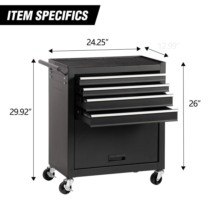 4-Drawer Rolling Tool Chest Cabinet with Wheels - Black