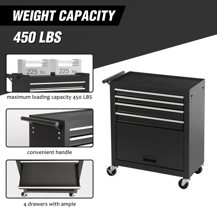 4-Drawer Rolling Tool Chest Cabinet with Wheels - Black