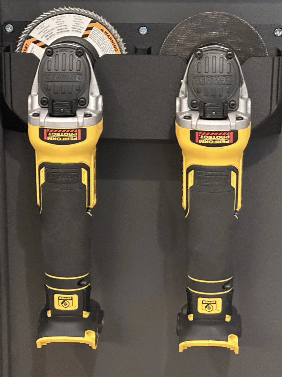 Wall mounted double angle grinder storage rack