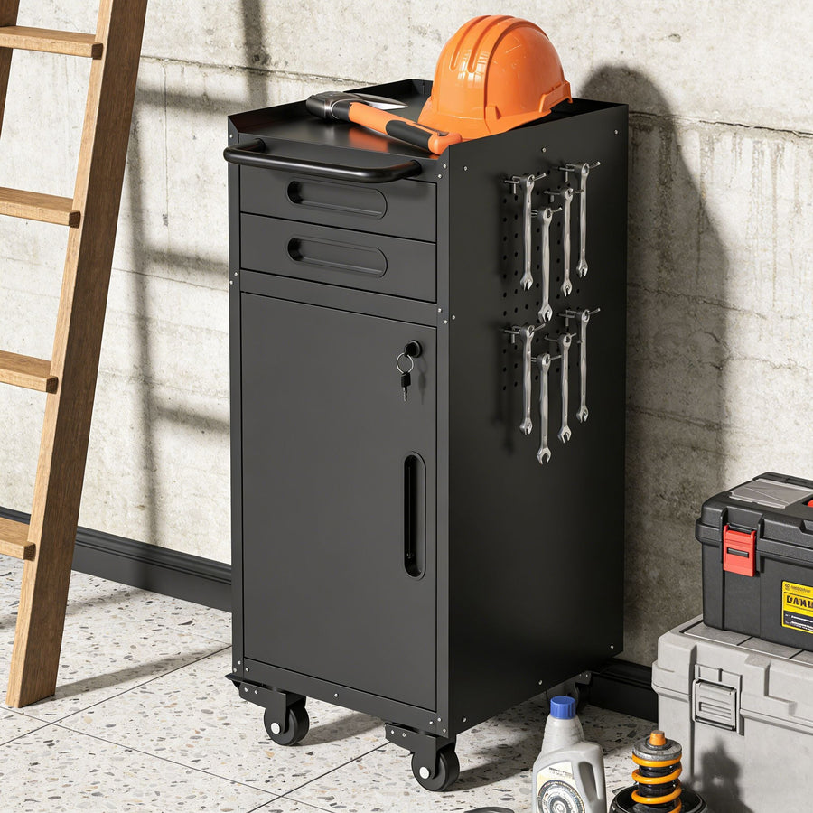 34.3" Narrow Rolling Tool Cabinet Garage Storage with Lockable Door Slim Metal Organizer