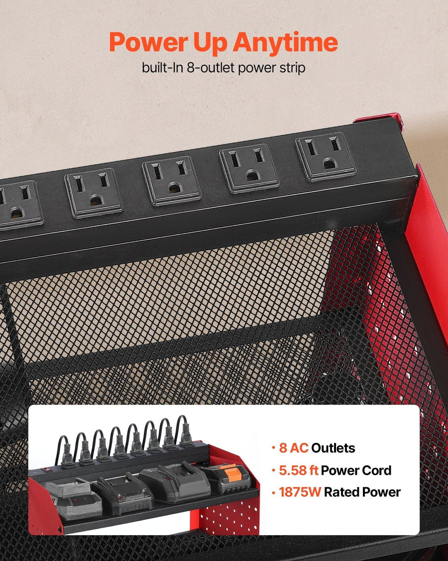 VEVOR Power Tool Organizer with Charging Station – 3-Tier Wall Rack, 4 Drill Slots, 8 Outlets