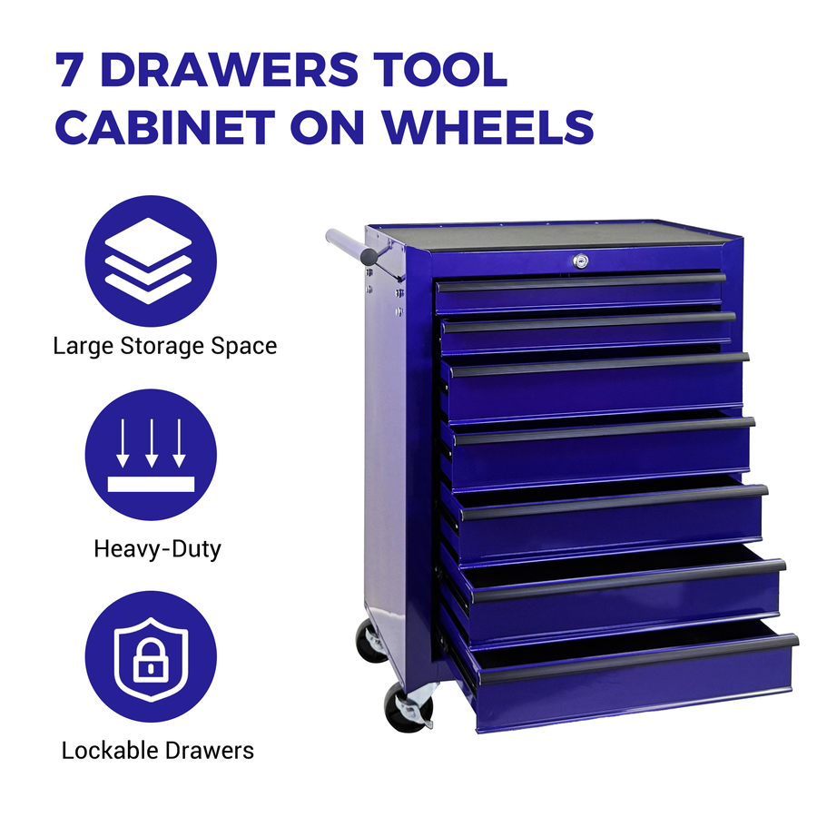 Rolling Metal Tool Chest with 7 Drawers - 20" Steel Cabinet - Purple