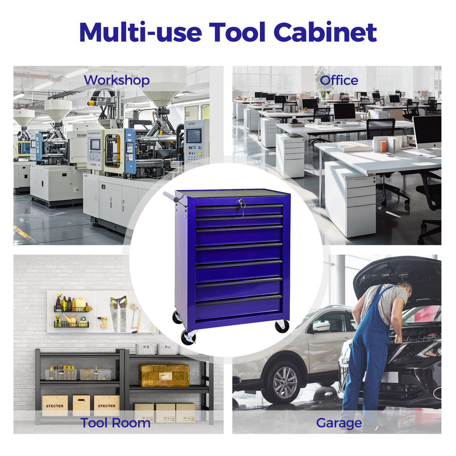 Rolling Metal Tool Chest with 7 Drawers - 20" Steel Cabinet - Purple