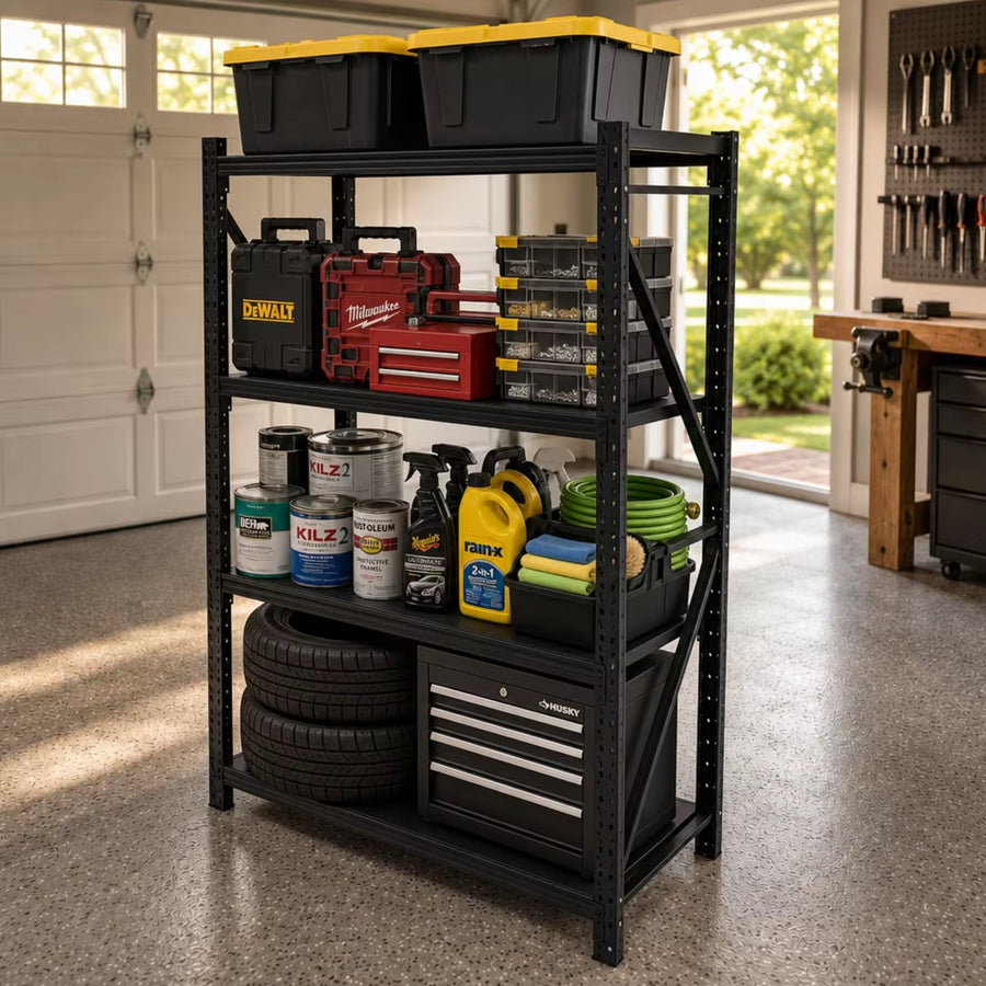 Metal Storage Shelving Unit, 4-Tier 6000LBS Adjustable Garage Shelving Rack, 47.24" W x 19.69" D x 71.65" H, Steel Storage Shelf Organizer for Garage, Workshop, Basement, Pantry