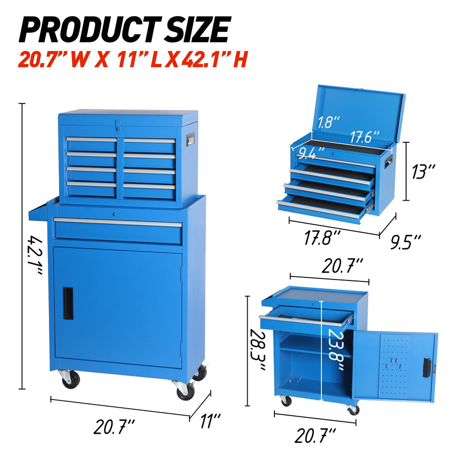 5-Drawer Rolling Tool Storage Cabinet with Detachable Top Toolbox - Multiple Colors