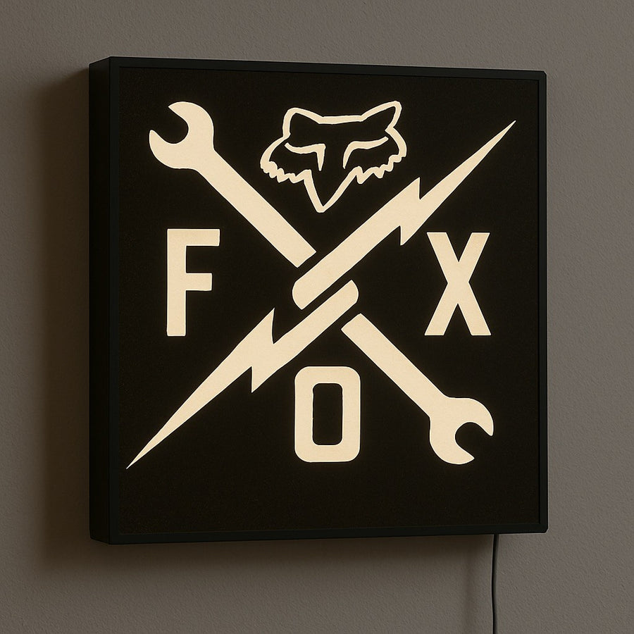 Fox Racing inspired 9x9 LED light box wall sign for motocross garage decor