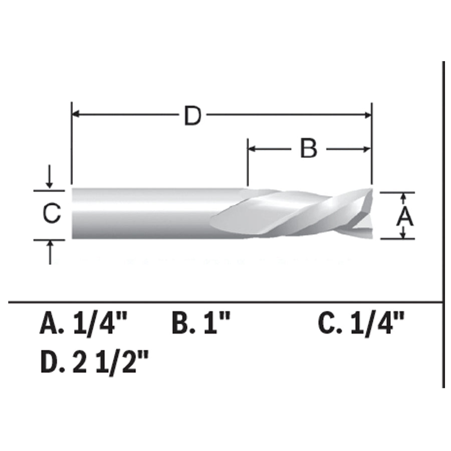 BOSCH 85903MC 1/4 In. x 1 In. Solid Carbide Double-Flute Downcut Spiral Router Bit
