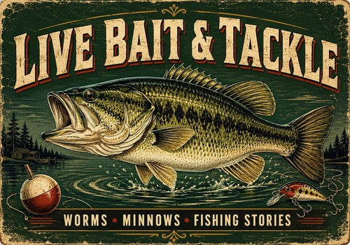 Vintage 10x7 bass metal wall sign by Titan Moto Props