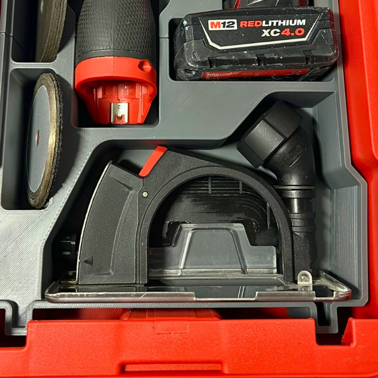 Dust shoe guard and accessory storage detail for M12 cut-off tool organizer insert