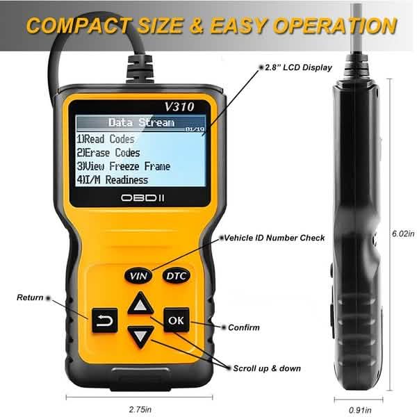 MOTOPOWER MP69033 OBD2 Scanner – Check Engine Code Reader & I/M Readiness Tool