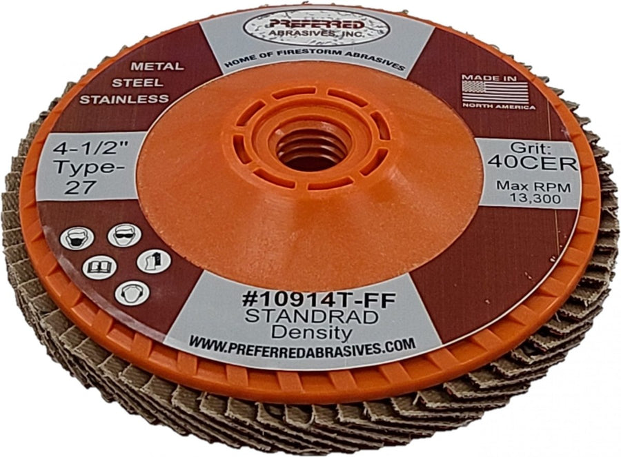 Preferred Abrasives Firestorm FasTrim® Hi-Density Trimmable Flap Discs 36 Ceramic Grit 10918T-FF (10-Pack)