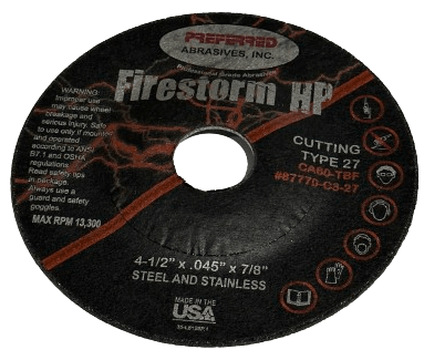 Preferred Abrasives Firestorm HP Cut-Off Wheel CA60-TBF Type 27 Grit 87770-C3-27 (25-Pack)