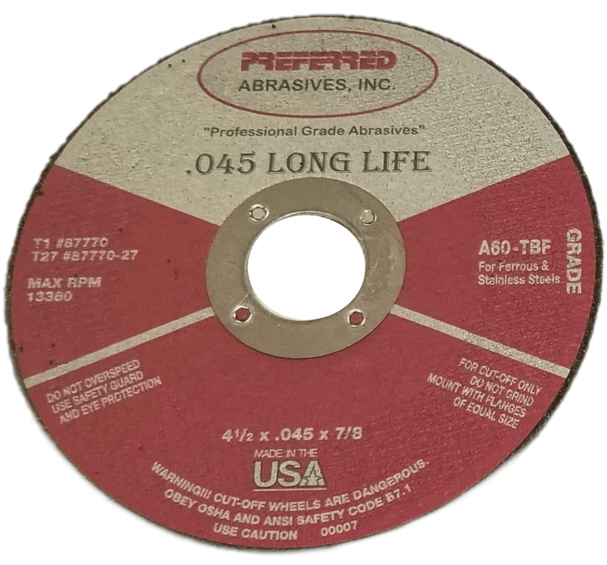 Preferred Abrasives Reinforced Cut-Off Wheel A60-TBF Type 1 Grit 87770 (50-Pack)