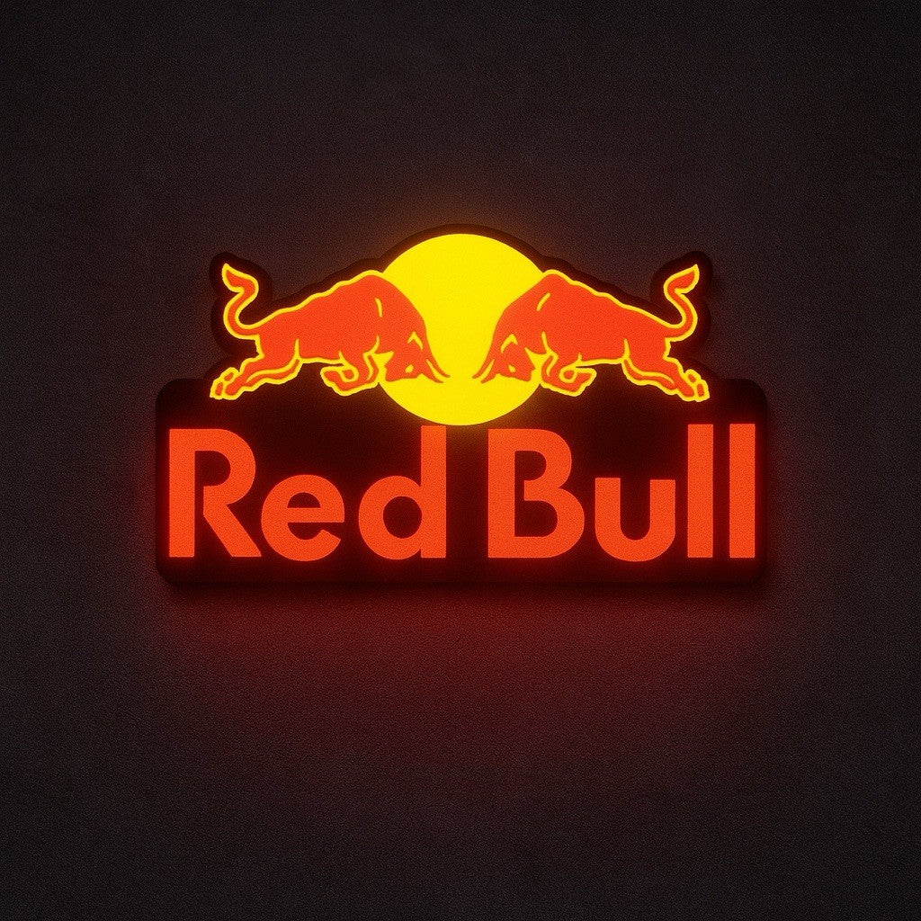 Red Bull inspired 8.5 inch USB LED sign for garage man cave and motorsport decor