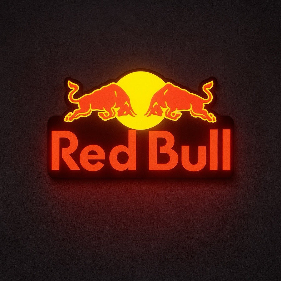 Red Bull inspired 8.5 inch USB LED sign for garage man cave and motorsport decor