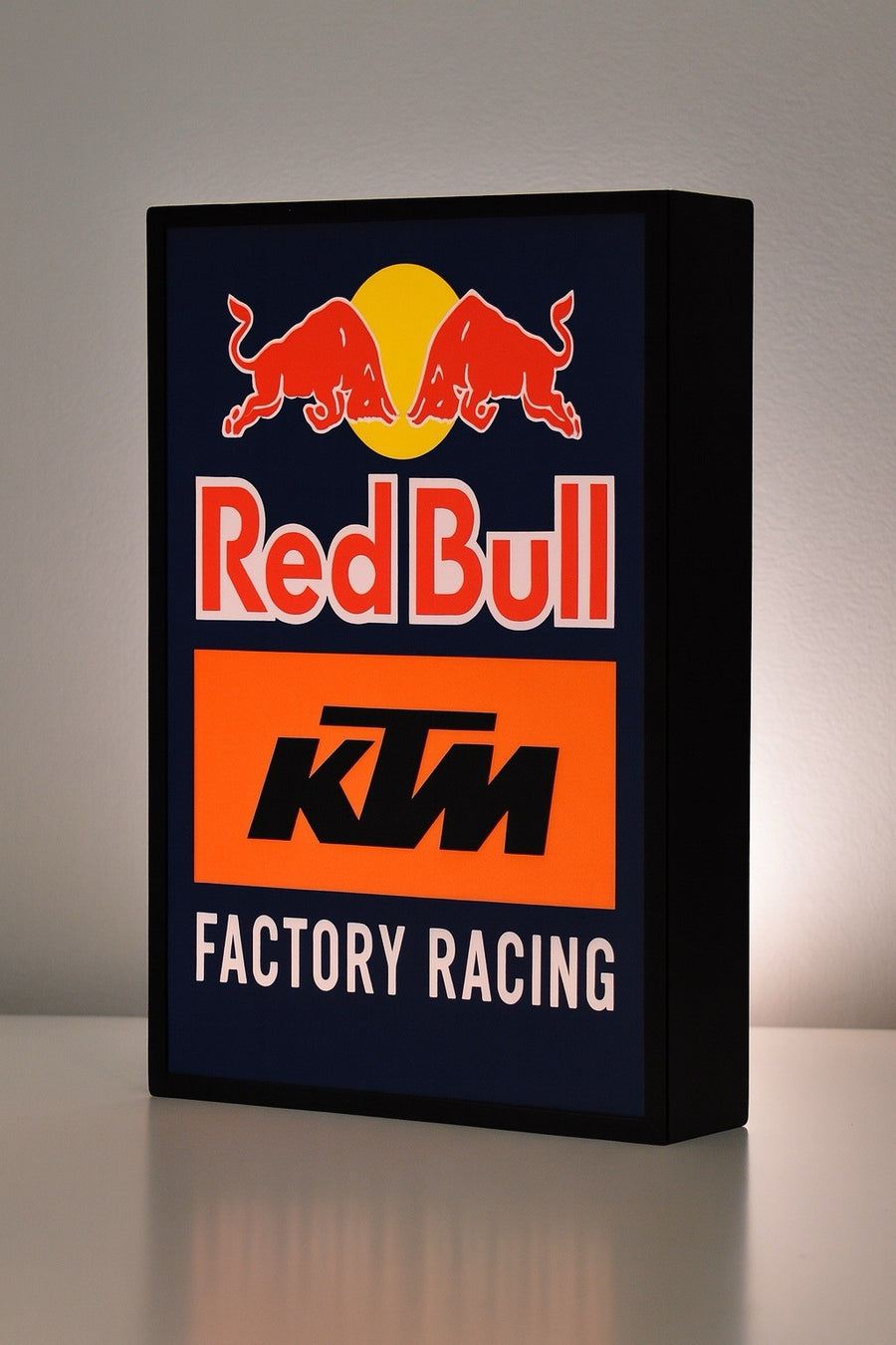 Red Bull KTM Factory Racing inspired 5x8 LED light box for motocross garage decor
