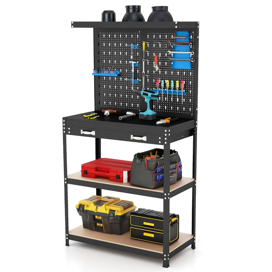 Tool Storage Workbench with Pegboard with 14 Hanging Accessories for Garage