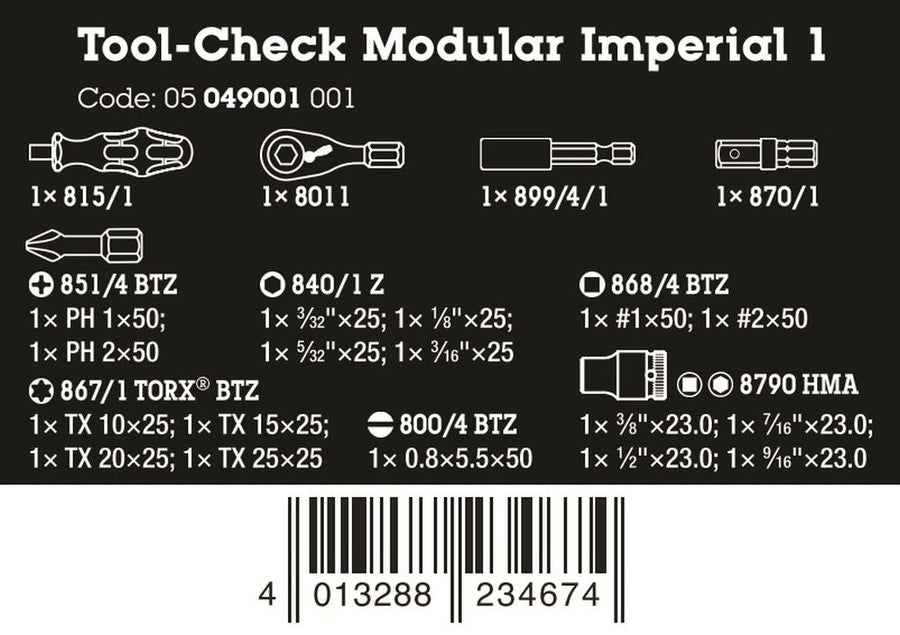 Wera Tool-Check Modular Imperial 1 21 Pieces SAE 05049001001