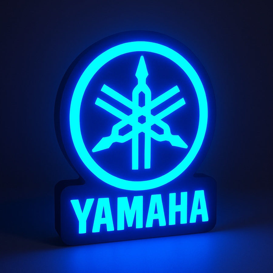 Blue Yamaha inspired 9 inch USB powered LED light sign for garage desk and wall decor